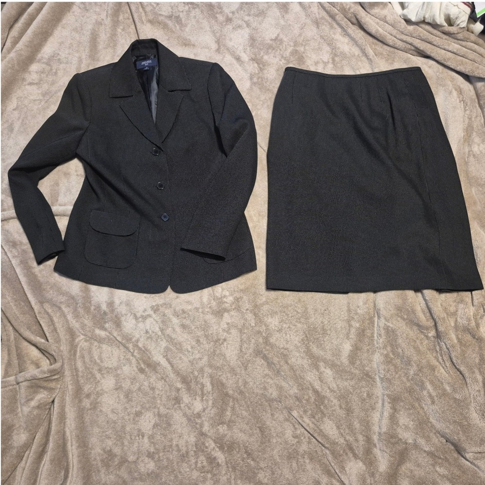 Jones Wear Suit Womens 10 Black White Dot Blazer Skirt 2 Piece Set Professional